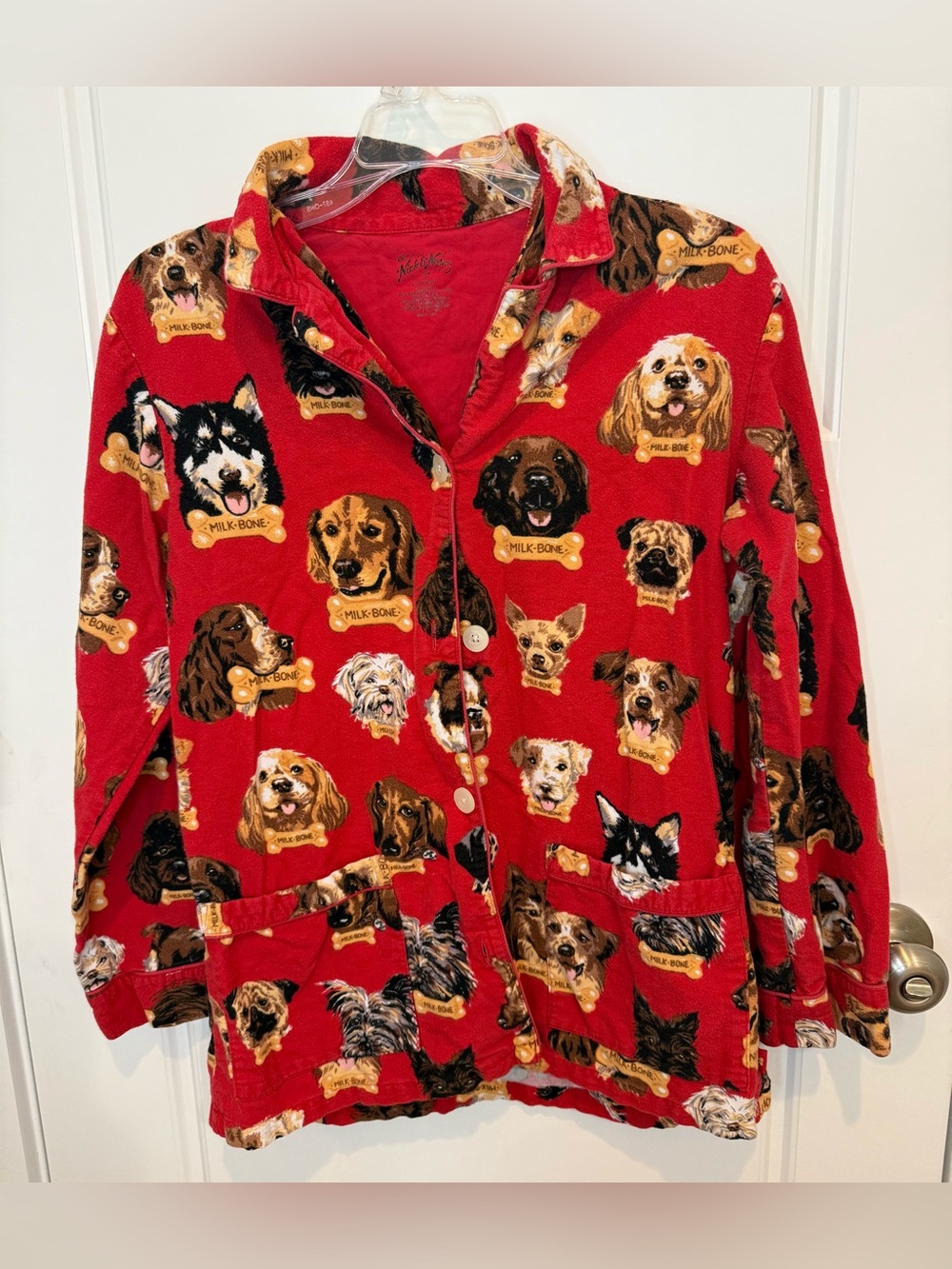 Nick & Nora Flannel Pajama Top Only Dog Breeds Milk Bone Top Womans Size Small